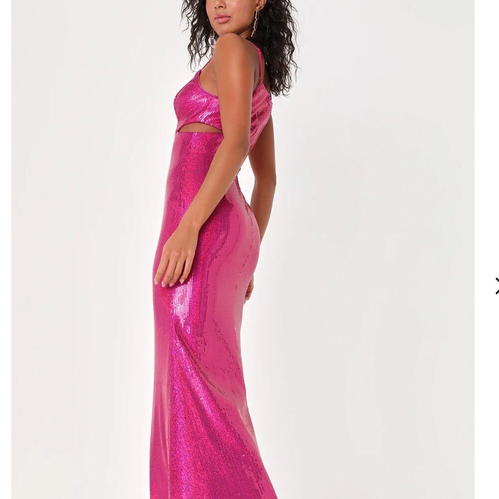 Lulus Glamorous Affair Magenta Sequin Cutout Maxi Dress Pink - Size L - Picture 4 of 6